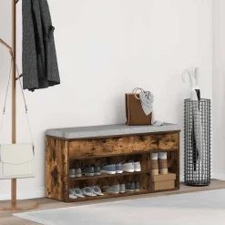 vidaXL Banc à chaussures chêne fumé 102x30,5x45 cm bois d'ingénierie