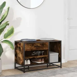 vidaXL Banc à chaussures chêne fumé bois d'ingénierie et métal