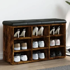 Bancs-vidaXL Banc à chaussures chêne fumé 82x32x50 cm bois d'ingénierie Ch&ecirc;ne fumé
