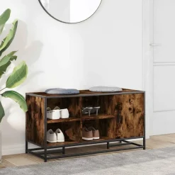 Bancs-vidaXL Banc à chaussures chêne fumé bois d'ingénierie et métal Ch&ecirc;ne fumé