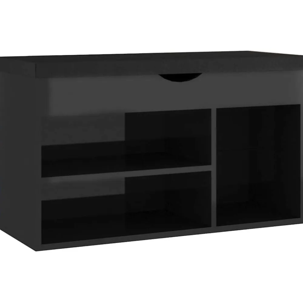 Produits Ménagers-vidaXL Banc à chaussures et coussin Bois d'ingénierie noir brillant