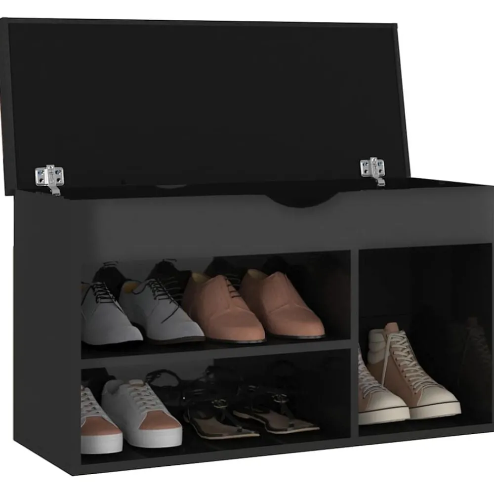 Produits Ménagers-vidaXL Banc à chaussures et coussin Bois d'ingénierie noir brillant