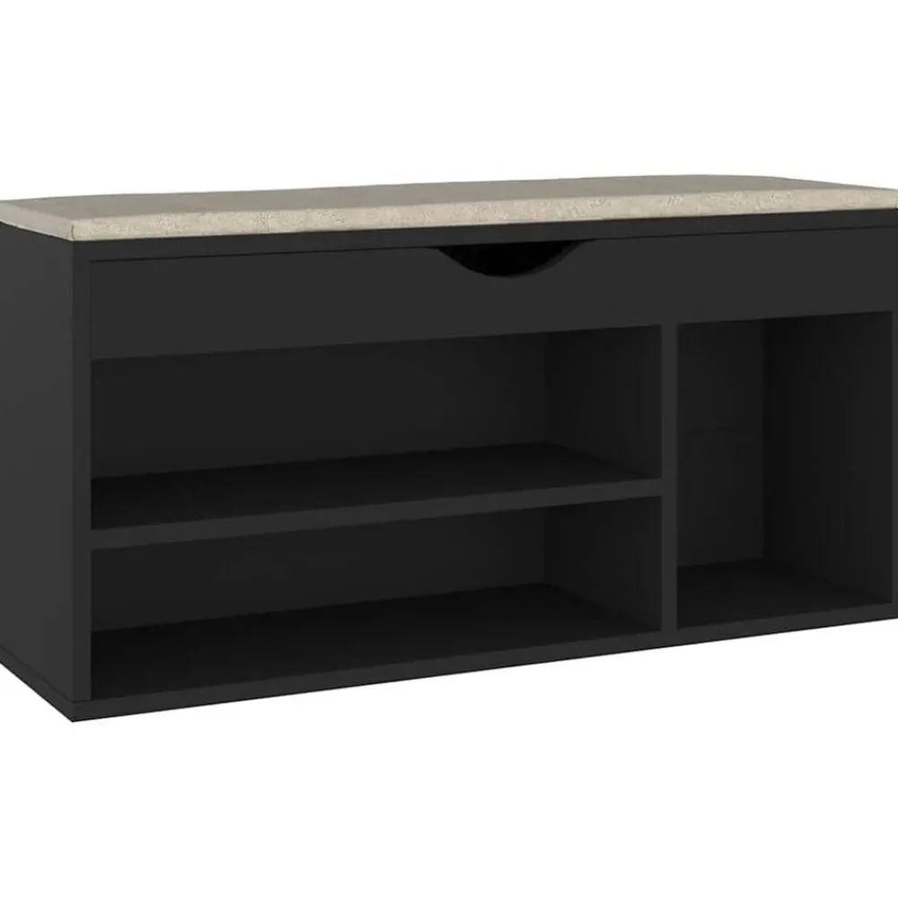 Produits Ménagers-vidaXL Banc à chaussures et coussin 104x30x49cm Bois d'ingénierie Noir