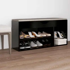 Produits Ménagers-vidaXL Banc à chaussures et coussin 104x30x49cm Bois d'ingénierie Noir