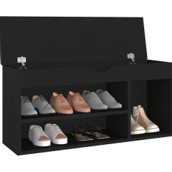 Produits Ménagers-vidaXL Banc à chaussures et coussin 104x30x49cm Bois d'ingénierie Noir