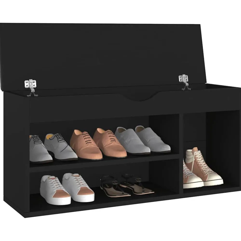 Produits Ménagers-vidaXL Banc à chaussures et coussin 104x30x49cm Bois d'ingénierie Noir