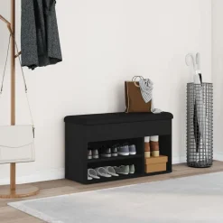 Bancs-vidaXL Banc à chaussures Noir 80 x 30 x 45 cm Bois d'ingénierie Ch&ecirc;ne noir