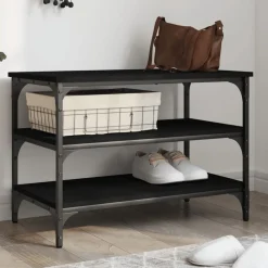 Bancs-vidaXL Banc à chaussures 70x38,5x49 cm bois d'ingénierie Noir