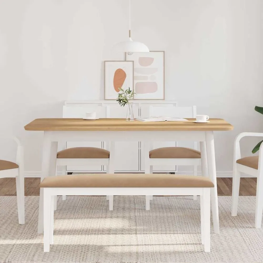 Bancs-vidaXL Banc 110 cm blanc bois massif caoutchouc Blanc et marron