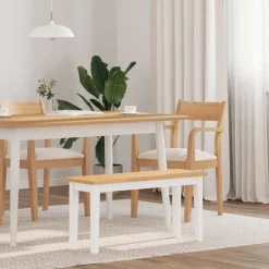 Bancs-vidaXL Banc 90 cm blanc bois massif caoutchouc blanc et naturel