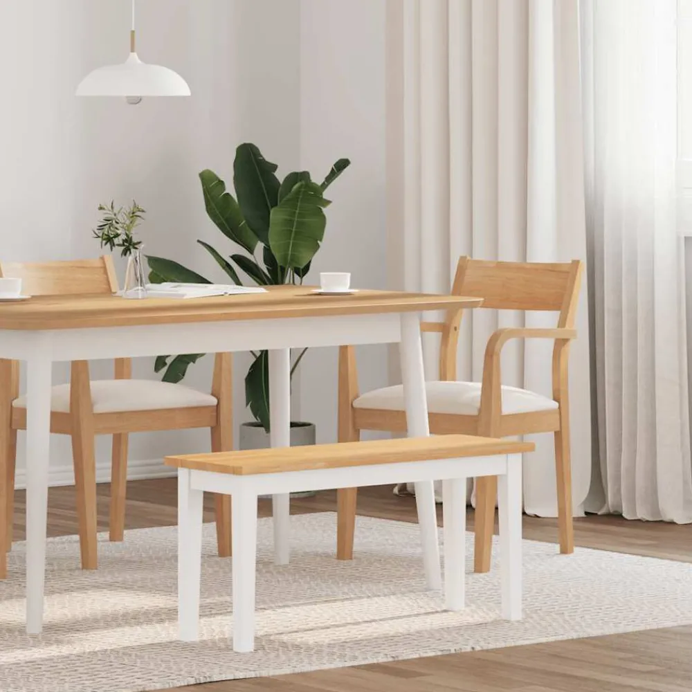 Bancs-vidaXL Banc 90 cm blanc bois massif caoutchouc blanc et naturel