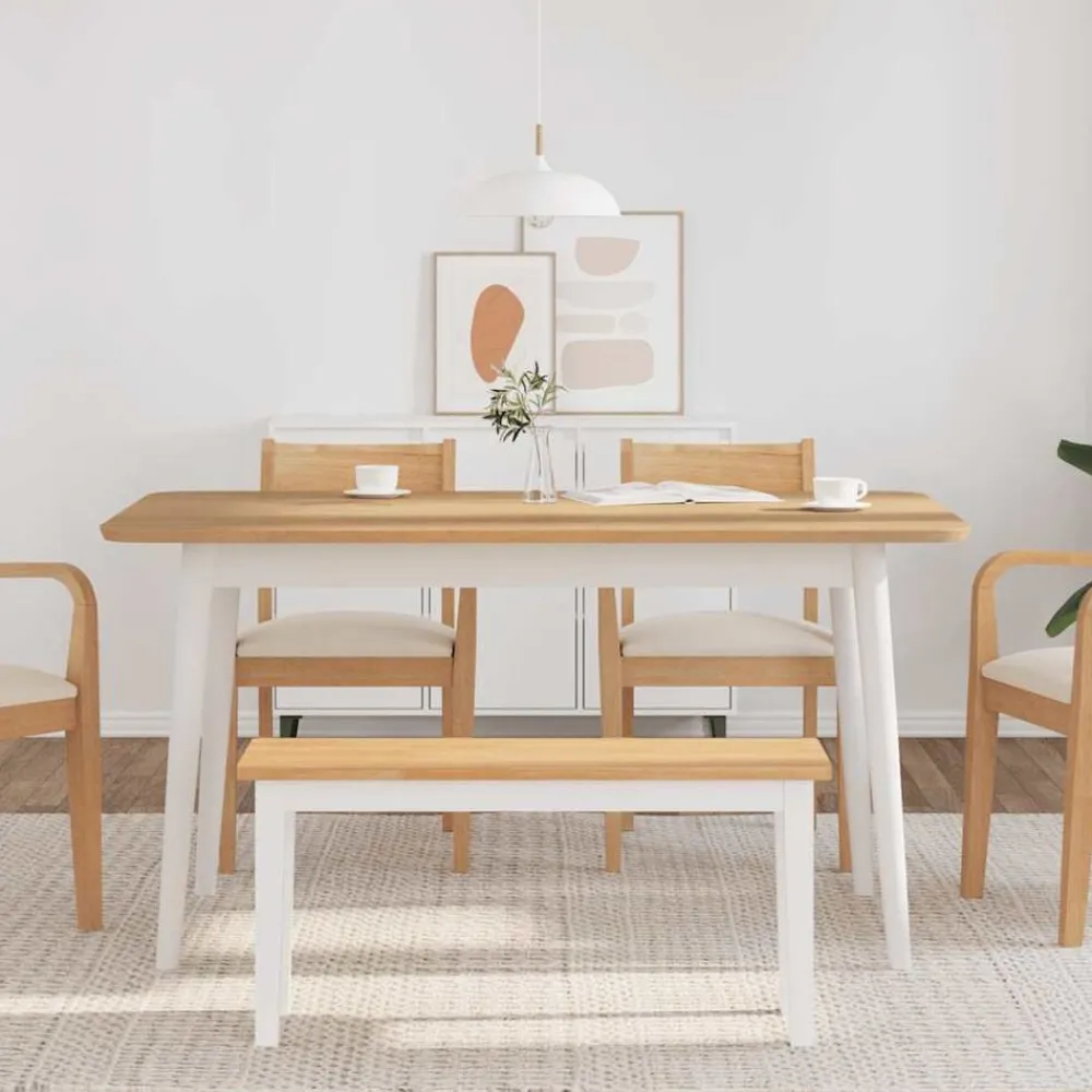 Bancs-vidaXL Banc 90 cm blanc bois massif caoutchouc blanc et naturel