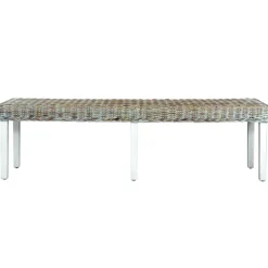 Bancs-vidaXL Banc 160 cm Rotin naturel kubu et bois de manguier massif Blanc
