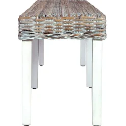 Bancs-vidaXL Banc 160 cm Rotin naturel kubu et bois de manguier massif Blanc