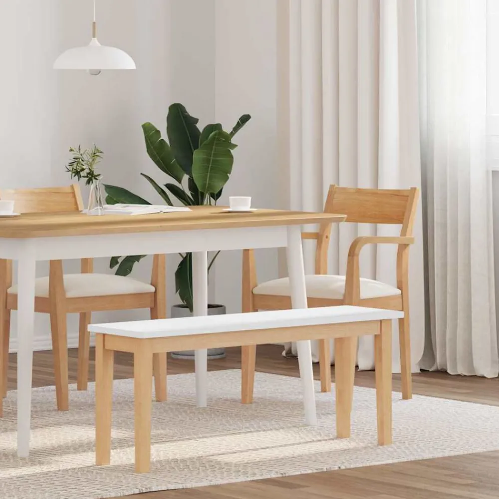 Bancs-vidaXL Banc 110 cm bois massif caoutchouc Naturel et blanc