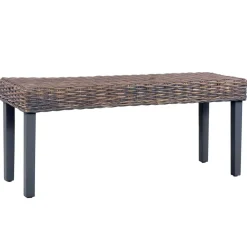 Bancs-vidaXL Banc 110 cm Rotin naturel kubu et bois d'acajou massif Gris