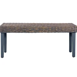 Bancs-vidaXL Banc 110 cm Rotin naturel kubu et bois d'acajou massif Gris