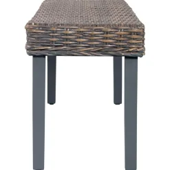 Bancs-vidaXL Banc 110 cm Rotin naturel kubu et bois d'acajou massif Gris