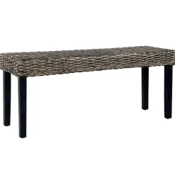 Bancs-vidaXL Banc 110 cm Rotin naturel kubu et bois d'acajou massif Noir
