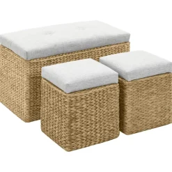 Bancs-vidaXL Banc avec 2 poufs Jacinthe d'eau Gris