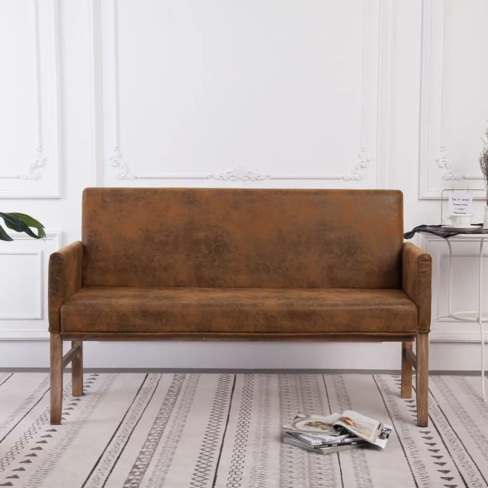 vidaXL Banc avec accoudoir 140 cm Marron Similicuir daim