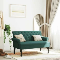Bancs-vidaXL Banc avec dossier 120x62x75,5 cm tissu Vert foncé
