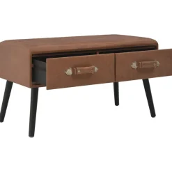 Bancs-vidaXL Banc avec tiroirs 80 cm Similicuir Marron foncé