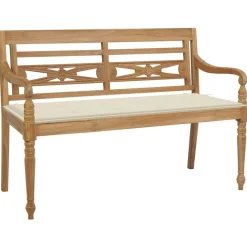 Mobilier De Jardin-vidaXL Banc Batavia avec coussin crème 120 cm Bois de teck massif Crème