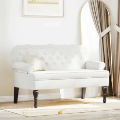 Bancs-vidaXL Banc Chesterfield 119,5 x 64,5 x 75 cm Cuir synthétique Blanc