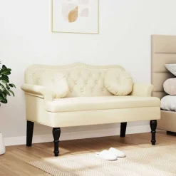 Bancs-vidaXL Banc Chesterfield Crème 120,5 x 65 x 75 cm Simili cuir Crème