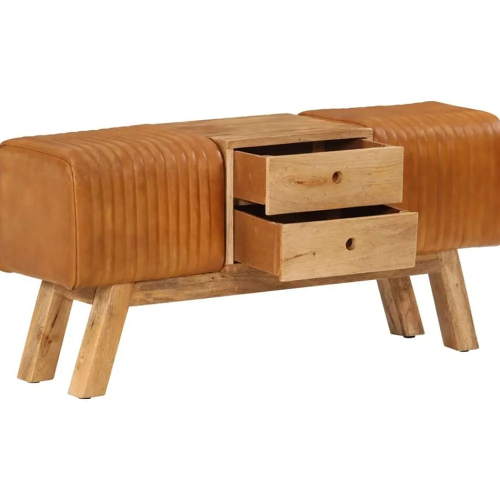 vidaXL Banc de bok Marron 107 cm Cuir de chèvre véritable