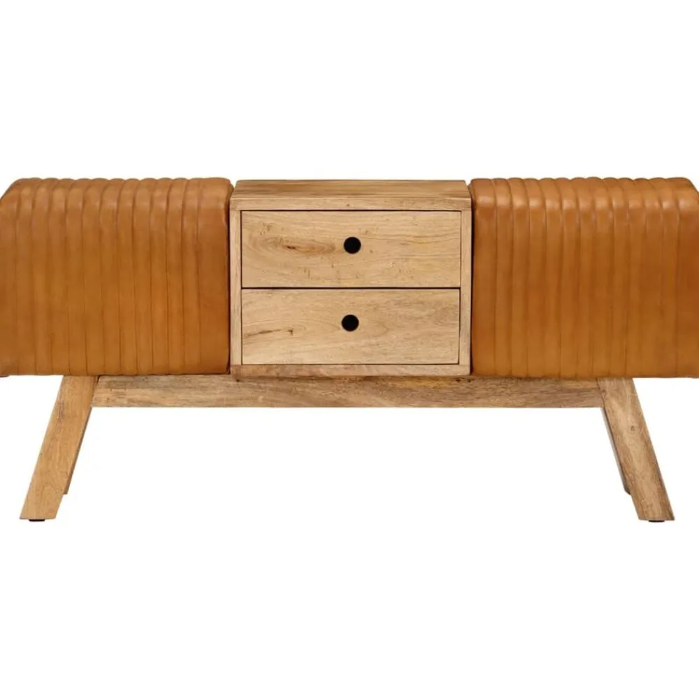 vidaXL Banc de bok Marron 107 cm Cuir de chèvre véritable