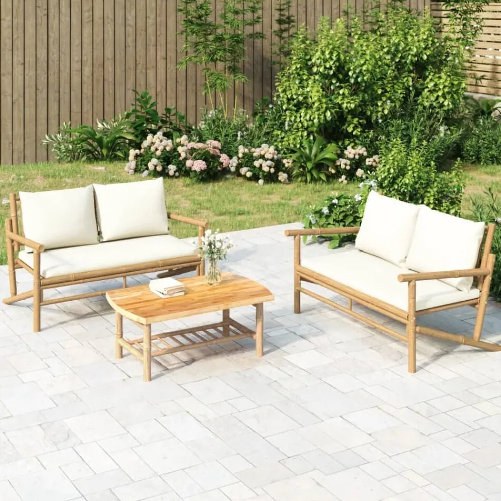 vidaXL Banc de jardin avec coussins blanc crème bambou