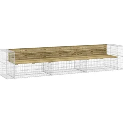 Mobilier De Jardin-vidaXL Banc de jardin design gabion 347x71x65,5cm bois de pin imprégné Marron foncé