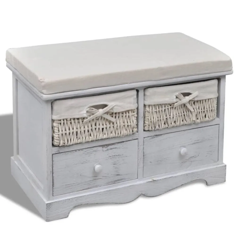 Bancs-vidaXL Banc de rangement Blanc 62x33x42 cm Bois de paulownia