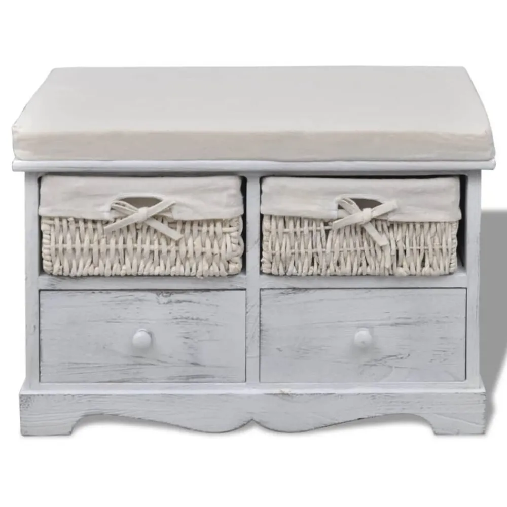 Bancs-vidaXL Banc de rangement Blanc 62x33x42 cm Bois de paulownia