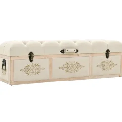 vidaXL Banc de rangement 110 cm Crème Bois de sapin massif et tissu