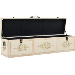 vidaXL Banc de rangement 110 cm Crème Bois de sapin massif et tissu