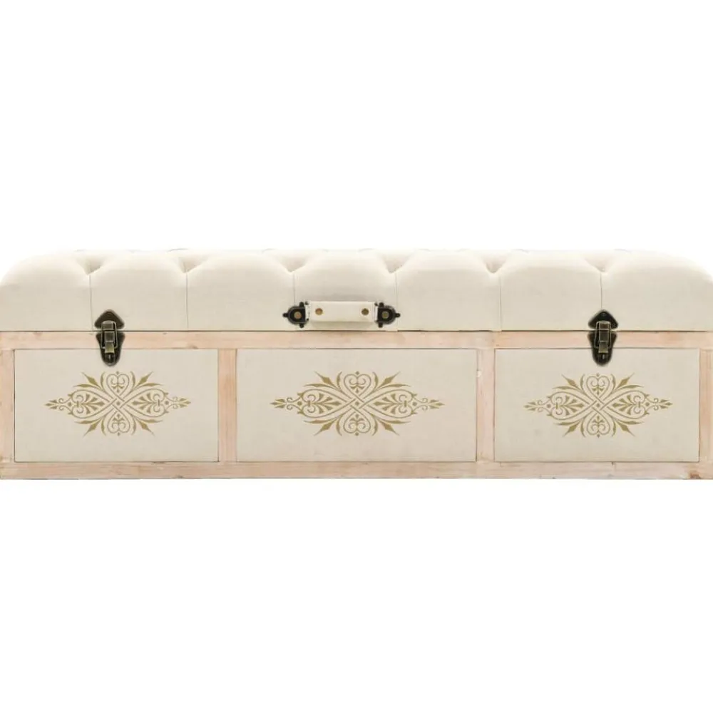 vidaXL Banc de rangement 110 cm Crème Bois de sapin massif et tissu