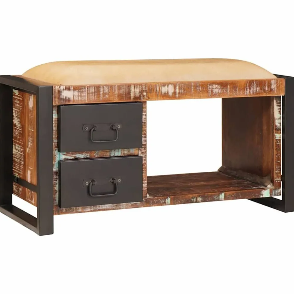 Bancs-vidaXL Banc de rangement Bois massif de récupération Multicolore