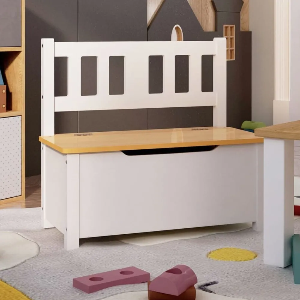 Mobilier Pour Bébés & Tout-Petits-vidaXL Banc de rangement pour enfants 60x30x55 cm MDF Blanc et beige