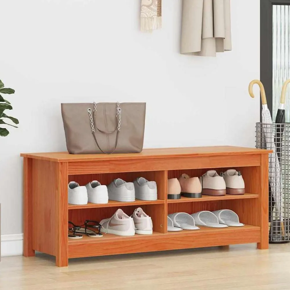 Produits Ménagers-vidaXL Banc de rangement Brun cire 110 x 38 x 45,5 cm Pin massif Marron cire