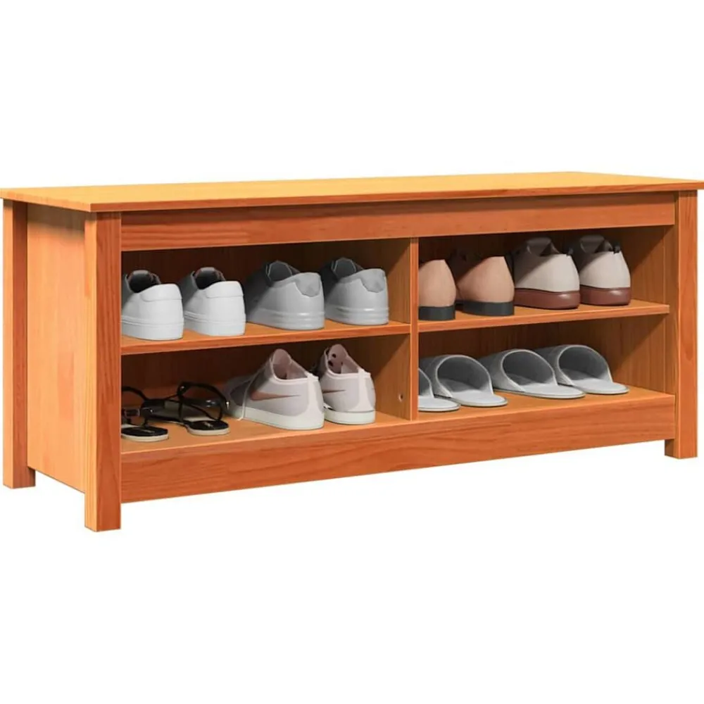 Produits Ménagers-vidaXL Banc de rangement Brun cire 110 x 38 x 45,5 cm Pin massif Marron cire