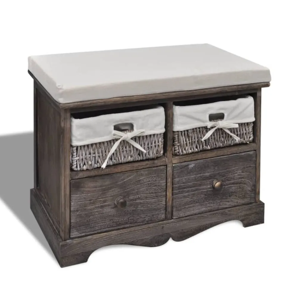 vidaXL Banc de rangement Marron 62x33x42 cm Bois de paulownia