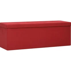 Bancs-vidaXL Banc de rangement pliable Faux lin Rouge bordeaux