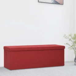 Bancs-vidaXL Banc de rangement pliable Faux lin Rouge bordeaux