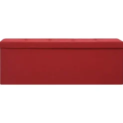 Bancs-vidaXL Banc de rangement pliable Faux lin Rouge bordeaux