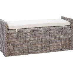 Bancs-vidaXL Banc de rangement avec coussin 110 x 40 x 50 cm Rotin Gris