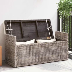 Bancs-vidaXL Banc de rangement avec coussin 110 x 40 x 50 cm Rotin Gris