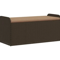 Mobilier De Jardin-vidaXL Banc de rangement et coussin 115x51x52 cm résine tressée Marron